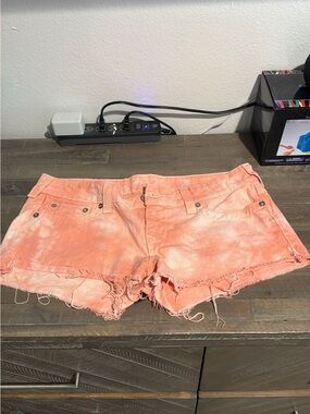 True Religion Coral Tie-Dye Distressed Denim Shorts